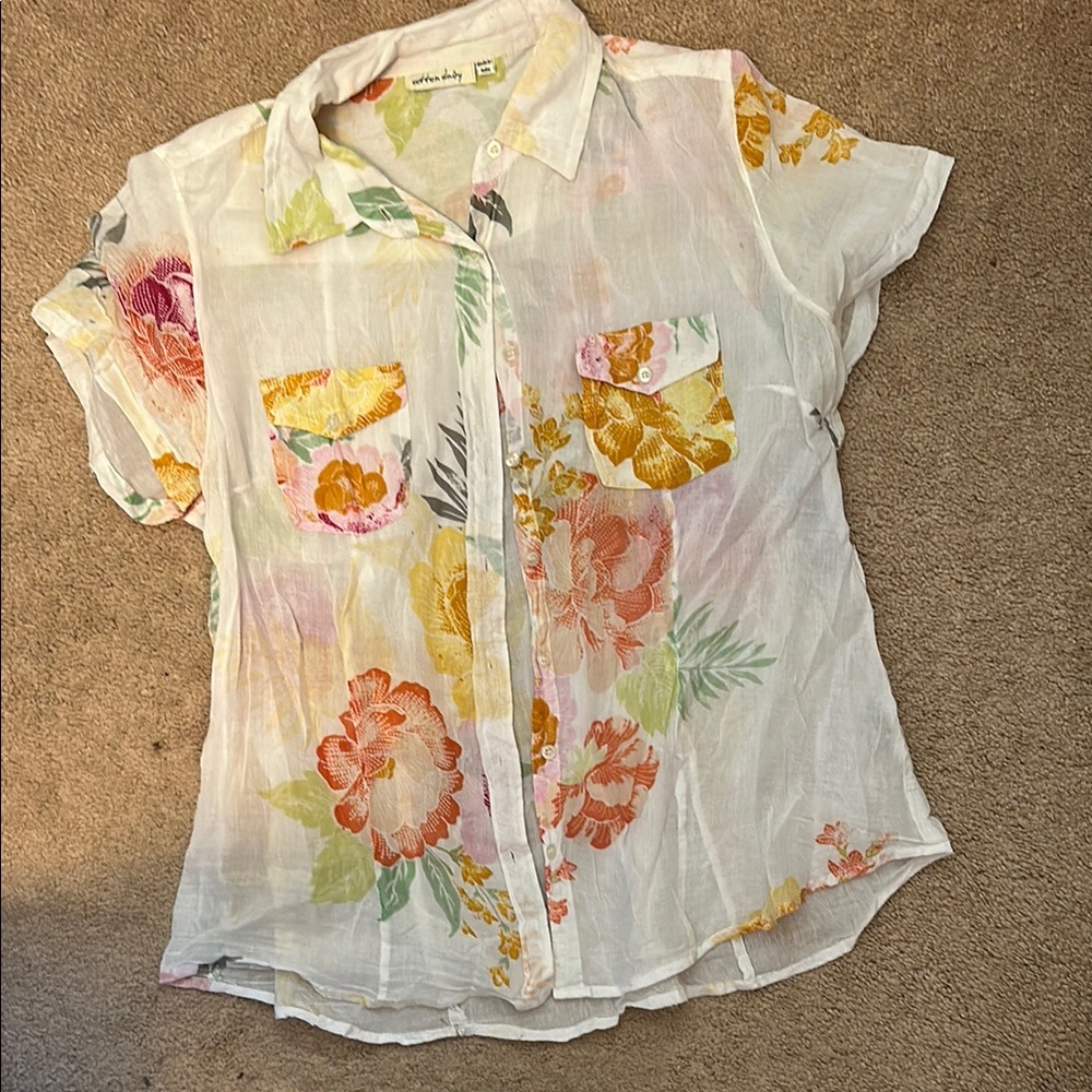 Cotton Daisy White and Orange Button Down Shirt